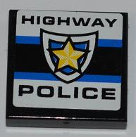 Tile 2 x 2 with 'HIGHWAY POLICE' and Police Yellow Star Badge Pattern  (Sticker) - Set 8197