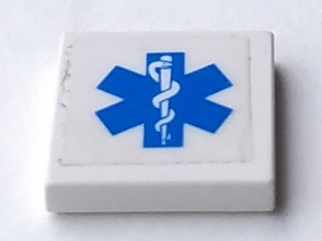 Tile 2 x 2 with Blue EMT Star of Life on White Background Pattern (Sticker) - Sets 6164 / 7903