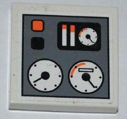 Tile 2 x 2 with Red and Black Buttons and Gauges Pattern (Sticker) - Set 8709