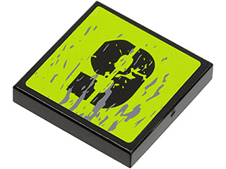 Tile 2 x 2 with Dark Bluish Gray Splatters and Black Number 9 on Lime Background Pattern (Sticker) - Set 8708