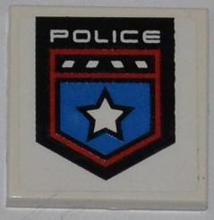 Tile 2 x 2 with Police White Star Badge and 'POLICE' Pattern (Sticker) - Set 8301