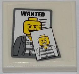 Tile 2 x 2 with 'WANTED' and 2 Jail Prisoner Photos Pattern (Sticker) - Set 7498