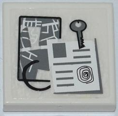 Tile 2 x 2 with Map, Key, and Police File Pattern (Sticker) - Set 7498