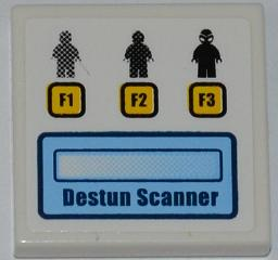 Tile 2 x 2 with 3 Minifigures, 3 Buttons with 'F1', 'F2' and 'F3' and 'DESTUN SCANNER' Pattern (Sticker) - Set 7066