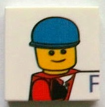 Tile 2 x 2 with Minifigure Head with Blue Cap and 'F' Pattern