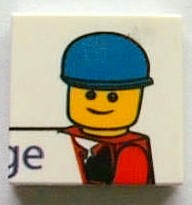 Tile 2 x 2 with Minifigure Head with Blue Cap and 'ge' Pattern