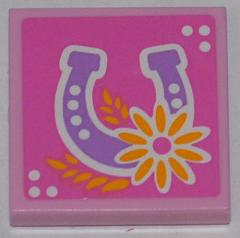 Tile 2 x 2 with Horseshoe and Flower Pattern (Sticker) - Set 3189