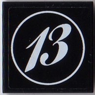 Tile 2 x 2 with White Number 13 in Circle Pattern (Sticker) - Sets 8863 / 8897 / 8899