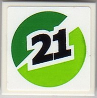 Tile 2 x 2 with Black '21' on Green and Lime Circle Pattern Model Left Side (Sticker) - Set 8899