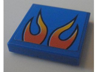 Tile 2 x 2 with Orange Flames on Blue Background Pattern (Sticker) - Set 8154