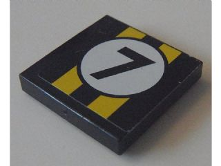 Tile 2 x 2 with Yellow Stripes and Black Number 7 on White Circle Pattern (Sticker) - Set 8154