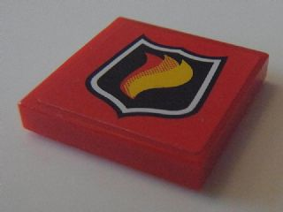 Tile 2 x 2 with Flame on Black Shield Classic Fire Logo Badge Pattern (Sticker) - Set 8154