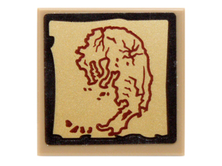 Tile 2 x 2 with Dark Red Dragon Shaped Island Map on Gold Background with Black Border Pattern (Sticker) - Set 70732