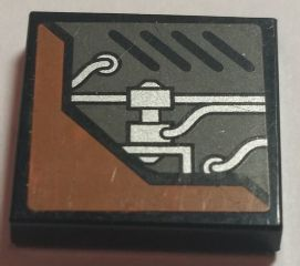 Tile 2 x 2 with Pipes, Vent Holes and Corner Cover Pattern Model Left Side (Sticker) - Set 8635