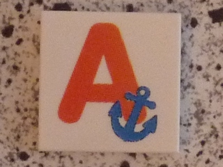 Tile 2 x 2 with Letter A Red with Anchor Pattern