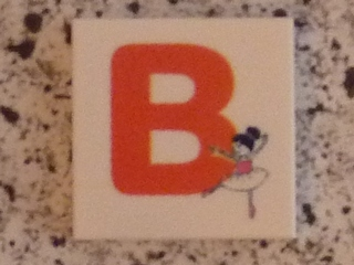 Tile 2 x 2 with Letter B Red with Ballerina Pattern