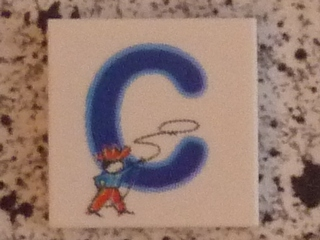 Tile 2 x 2 with Letter C Blue with Cowboy Pattern