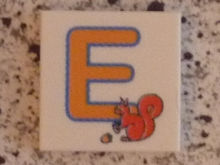 Tile 2 x 2 with Letter E Orange with Squirrel (Egern) Pattern
