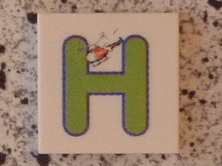 Tile 2 x 2 with Letter H Lime with Helicopter Pattern