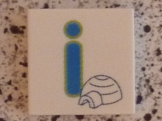 Tile 2 x 2 with Letter i Blue with Igloo Pattern