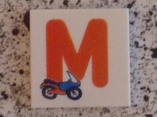 Tile 2 x 2 with Letter M Red with Motorcycle Pattern