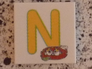 Tile 2 x 2 with Letter N Yellow with Nest Pattern