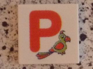 Tile 2 x 2 with Letter P Red with Parrot Pattern