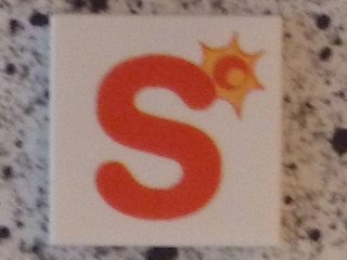 Tile 2 x 2 with Letter S Red with Sun Pattern