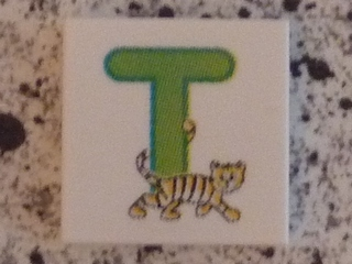 Tile 2 x 2 with Letter T Lime with Tiger Pattern