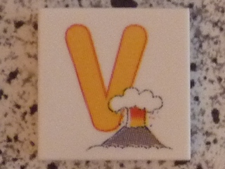 Tile 2 x 2 with Letter V Yellow with Volcano Pattern