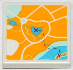 Tile 2 x 2 with Map Heartlake City Pattern (Sticker) - Set 3063