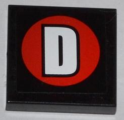 Tile 2 x 2 with White Capital Letter D on Red Circle Pattern (Sticker) - Set 76005