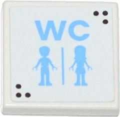 Tile 2 x 2 with 'WC' and Male and Female Friends Minifigures Silhouettes (Unisex Restroom) Pattern (Sticker) - Set 3185