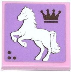 Tile 2 x 2 with Crown and White Rearing Horse Facing Left Pattern (Sticker) - Set 3185