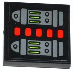 Tile 2 x 2 with Red Lights, Lime Light Bars and Buttons Pattern (Sticker) - Set 70504
