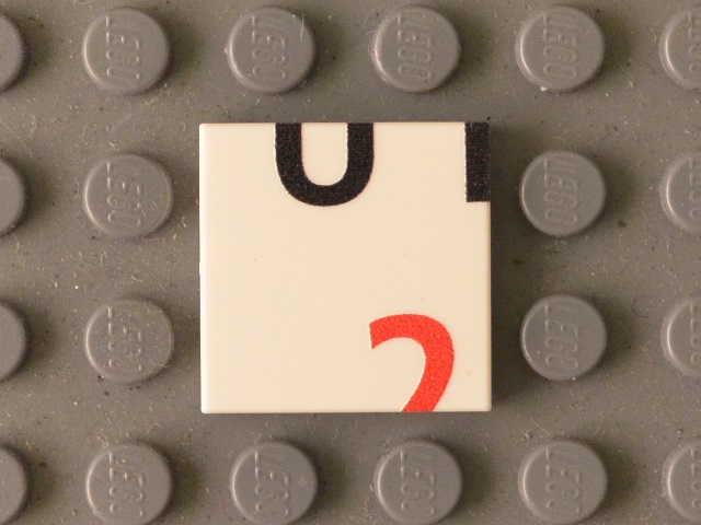 Tile 2 x 2 with Black 'UT' Lower Half and Red '2' Upper Half Pattern