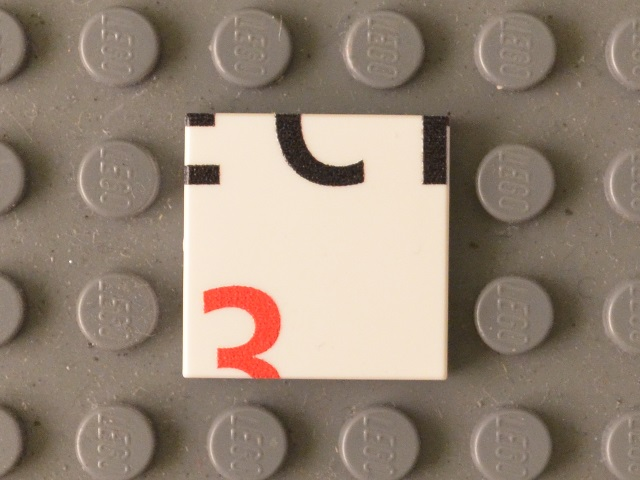 Tile 2 x 2 with Black 'ECH' Lower Half and Red '3' Upper Half Pattern
