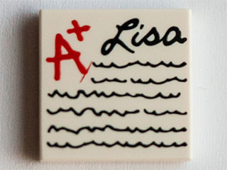 Tile 2 x 2 with Red 'A+', Black Script 'Lisa' and Scribbles Pattern
