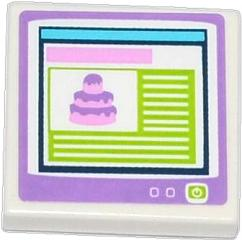 Tile 2 x 2 with Cake on Computer Screen Pattern (Sticker) - Set 41056