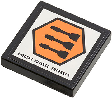 Tile 2 x 2 with 'HIGH RISK AREA' and Orange Hexagon with Black Border and 3 Missiles Pattern (Sticker) - Set 7690