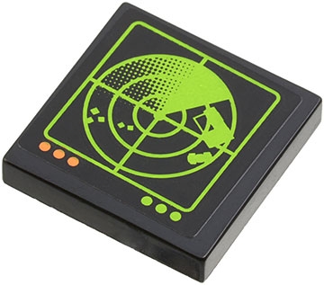 Tile 2 x 2 with Lime Radar Screen, 3 Orange Buttons and 3 Lime Buttons Pattern (Sticker) - Set 60034