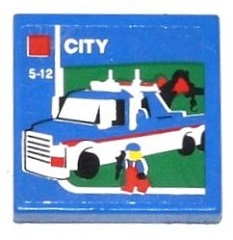 Tile 2 x 2 with Lego Tow Truck, 'CITY' and '5-12' Pattern (Sticker) - Set 60050