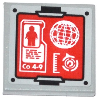 Tile 2 x 2 with Minifigure Silhouette, 'Co 4-9', Sphere and Gauges on Red Screen Pattern (Sticker) - Set 70815