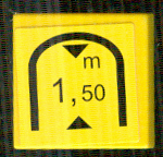 Tile 2 x 2 with Black Triangles and '1,50 m' Tunnel Low Clearance Warning Pattern (Sticker) - Set 8364