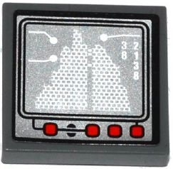 Tile 2 x 2 with White '38 2138' and Red Buttons on Silver Computer Screen Pattern (Sticker) - Set 70725