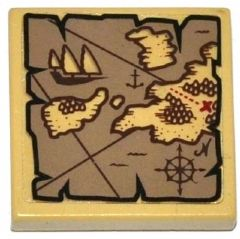Tile 2 x 2 with Map Islands, Anchor and Ship Pattern (Sticker) - Set 79008