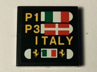 Tile 2 x 2 with Pit Board with Italian and Danish Flags, 'P1', 'P3', 'ITALY' and Ferrari Logos Pattern (Sticker) - Set 40194