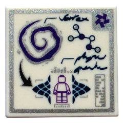 Tile 2 x 2 with Minifigure, Arrow, Ruler and Molecule (Brainstein's Classified Notes) Pattern