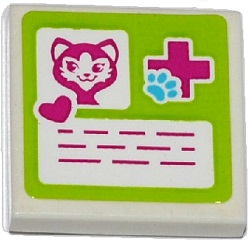 Tile 2 x 2 with Cat Head, Heart, Magenta Cross and Animal Paw Pattern (Sticker) - Set 41085