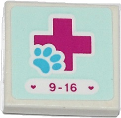 Tile 2 x 2 with Hearts, '9-16', Magenta Cross and Animal Paw Pattern (Sticker) - Set 41085